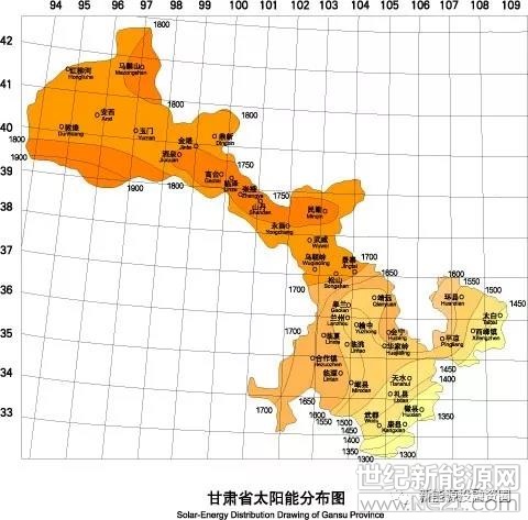 甘肃省 太阳能资源从地域分布来看,从东南向西北逐渐增加.